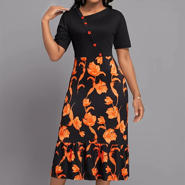 Ladies Elegant Dress with Floral Pattern and Button Details Lune London