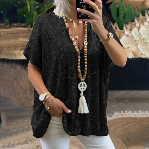 T-Shirt tunique paillettes glamour pour femmes avec décolleté en V Amarae