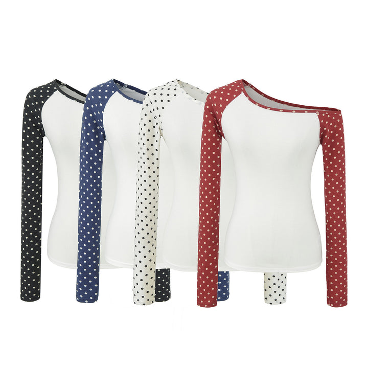 Ladies Asymmetrical Long Sleeve with Polka Dot Raglan Sleeves Amarae
