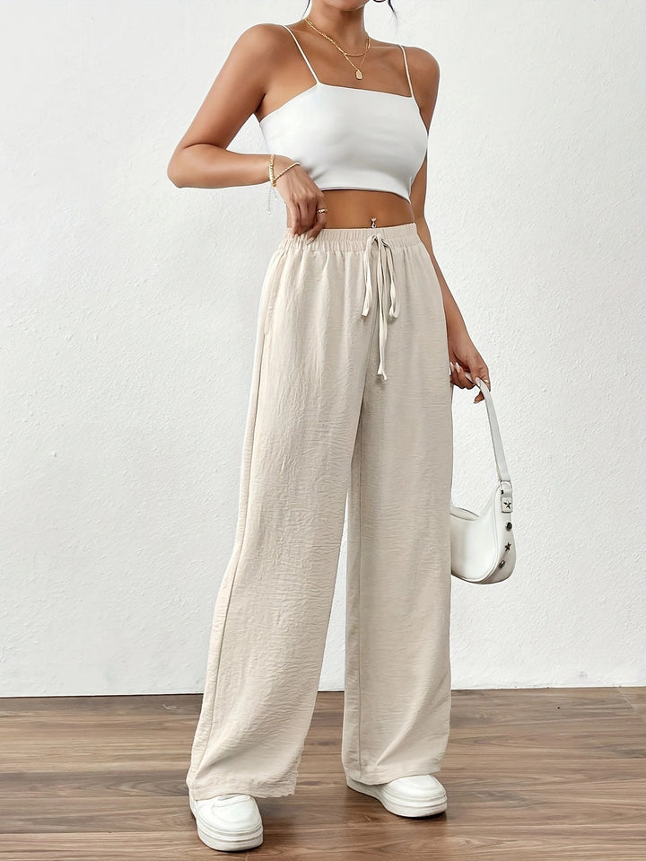 Pantalons larges en chiffon pour femmes avec taille élastique et cordon de serrage Chic & Stil