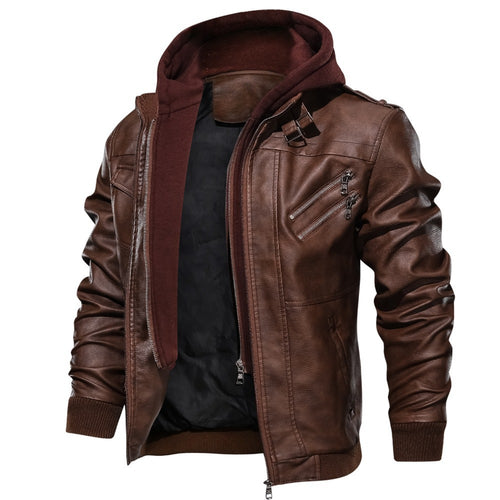 Men's leather jacket with removable hood lining and several practical pockets Amarae