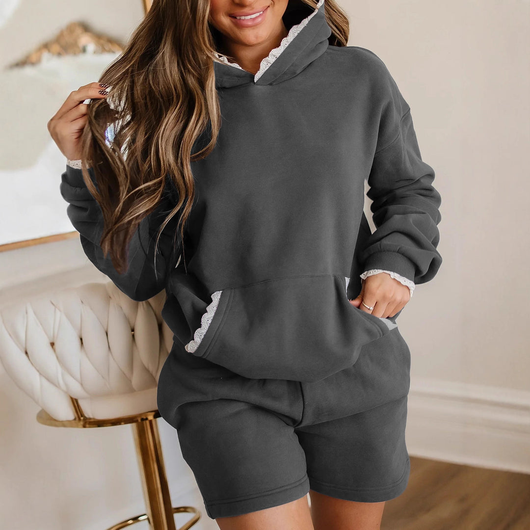 Casual hoodie set for women with decorative lace trim Lune London