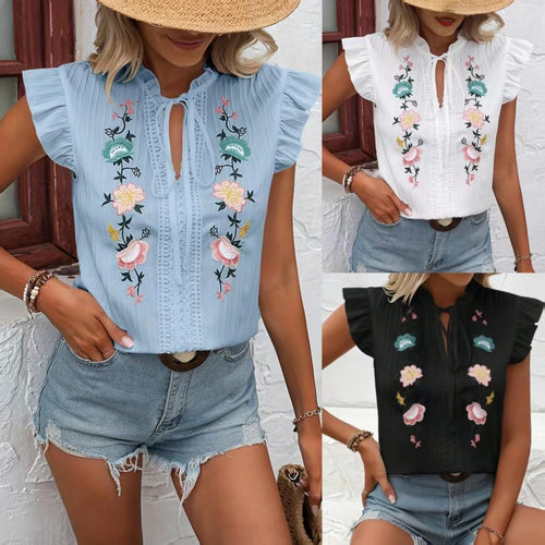 Blouse for women with embroidered frill sleeves Amarae