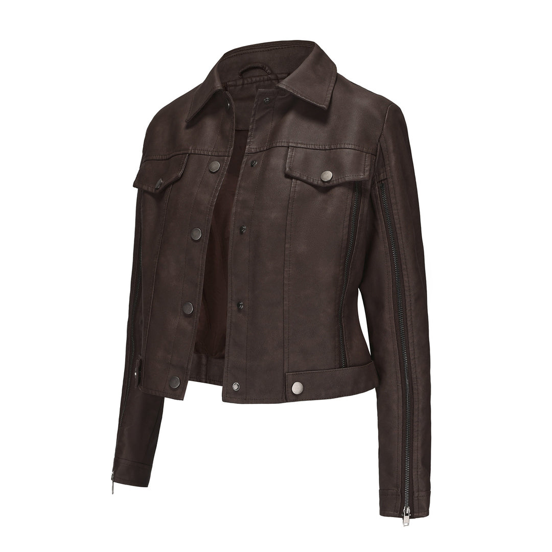 Trendy short jacket for women in faux leather with zip details Lune London