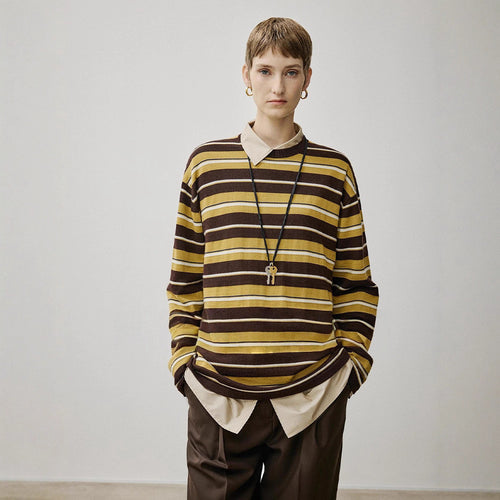 Sweater en tricot surdimensionné pour femmes avec un motif rayé contemporain Chic & Stil