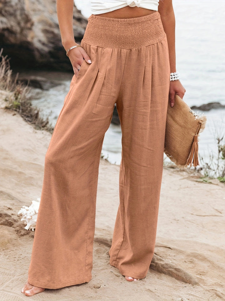 Summer wide-leg pants for women with elastic waist and elegant draping Lune London