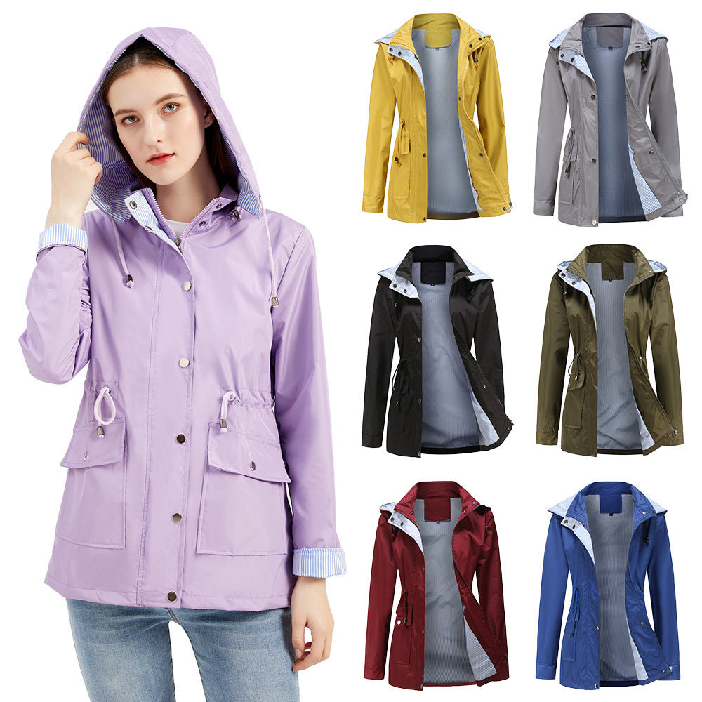 Veste de pluie imperméable pour femmes avec capuche ajustable et cordon de taille Lune London