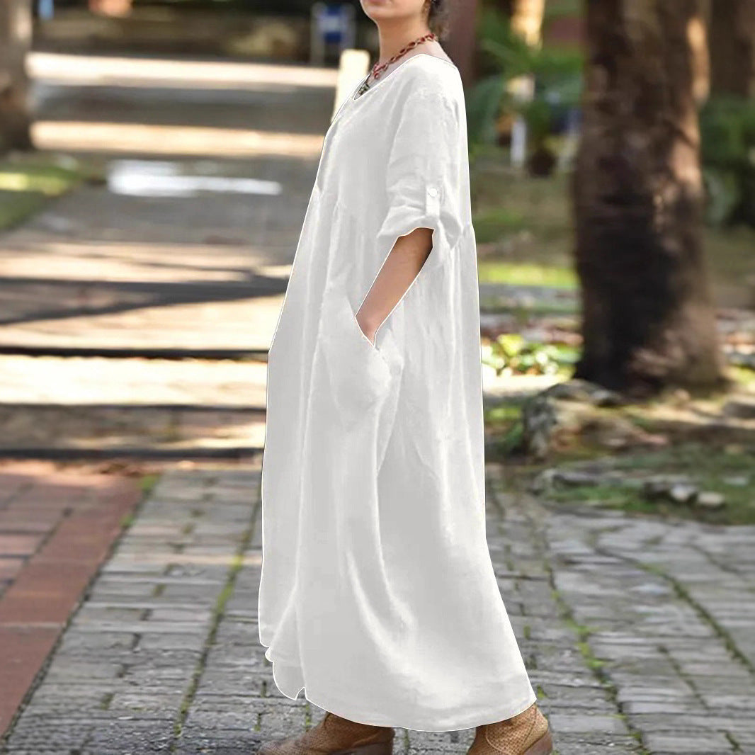 Long dress for women with button details and practical pockets Lune London