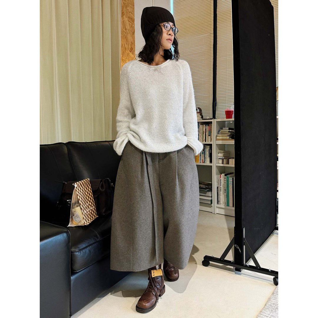 Women's Boucle-Mohair Sweater with Round Neck and Subtle Glitter Effect Amarae