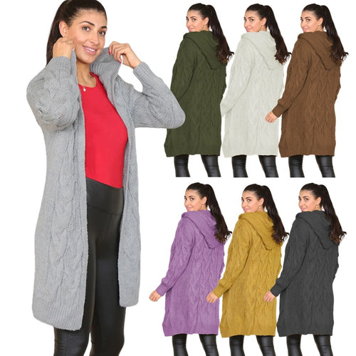 Manteau en tricot pour femme avec capuche et motif en câble texturé Chic & Stil