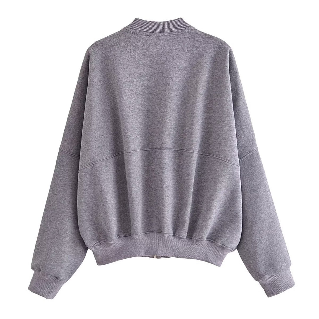 Casual sweatshirt jacket for women with a high collar and practical pockets Lune London