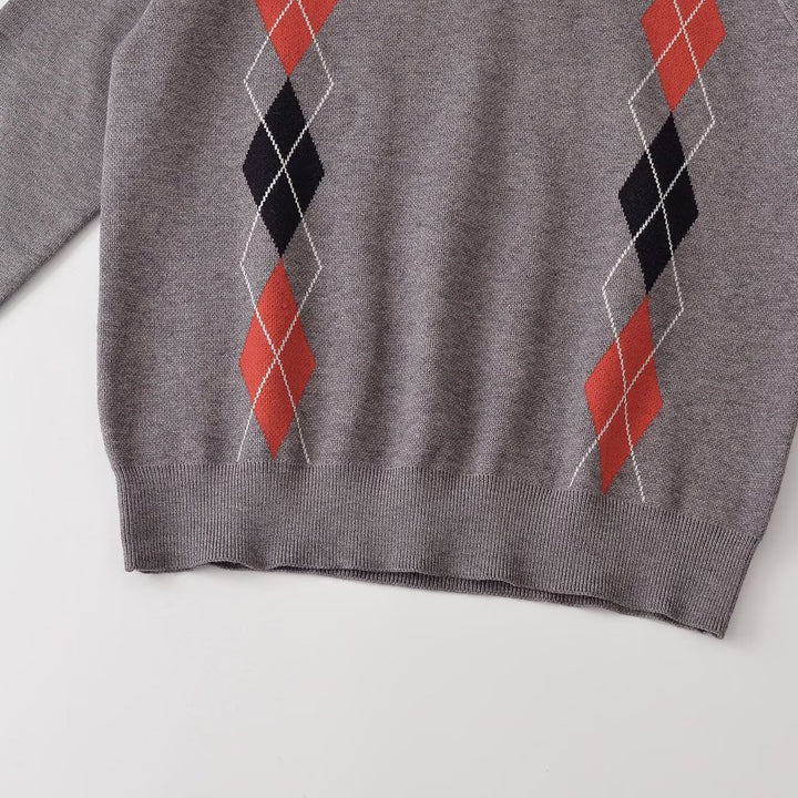 Women's V-Neck Sweater with Diamond Pattern and Casual Oversized Cut Amarae