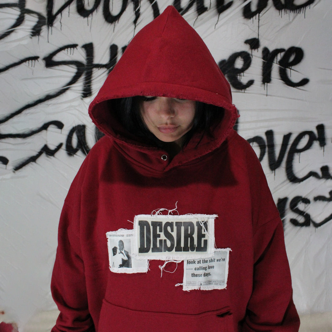 Ladies trendy oversized hoodie with graphic print and distressed details Lune London