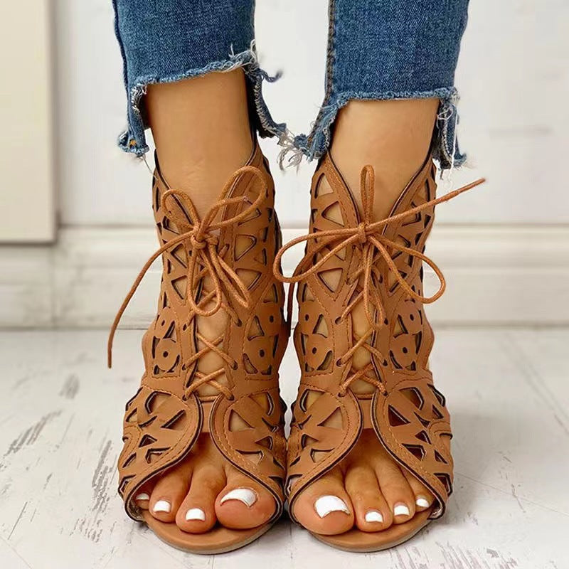 Women Open Lace-Up Sandals with Intricate Design and Non-Slip Sole Lune London