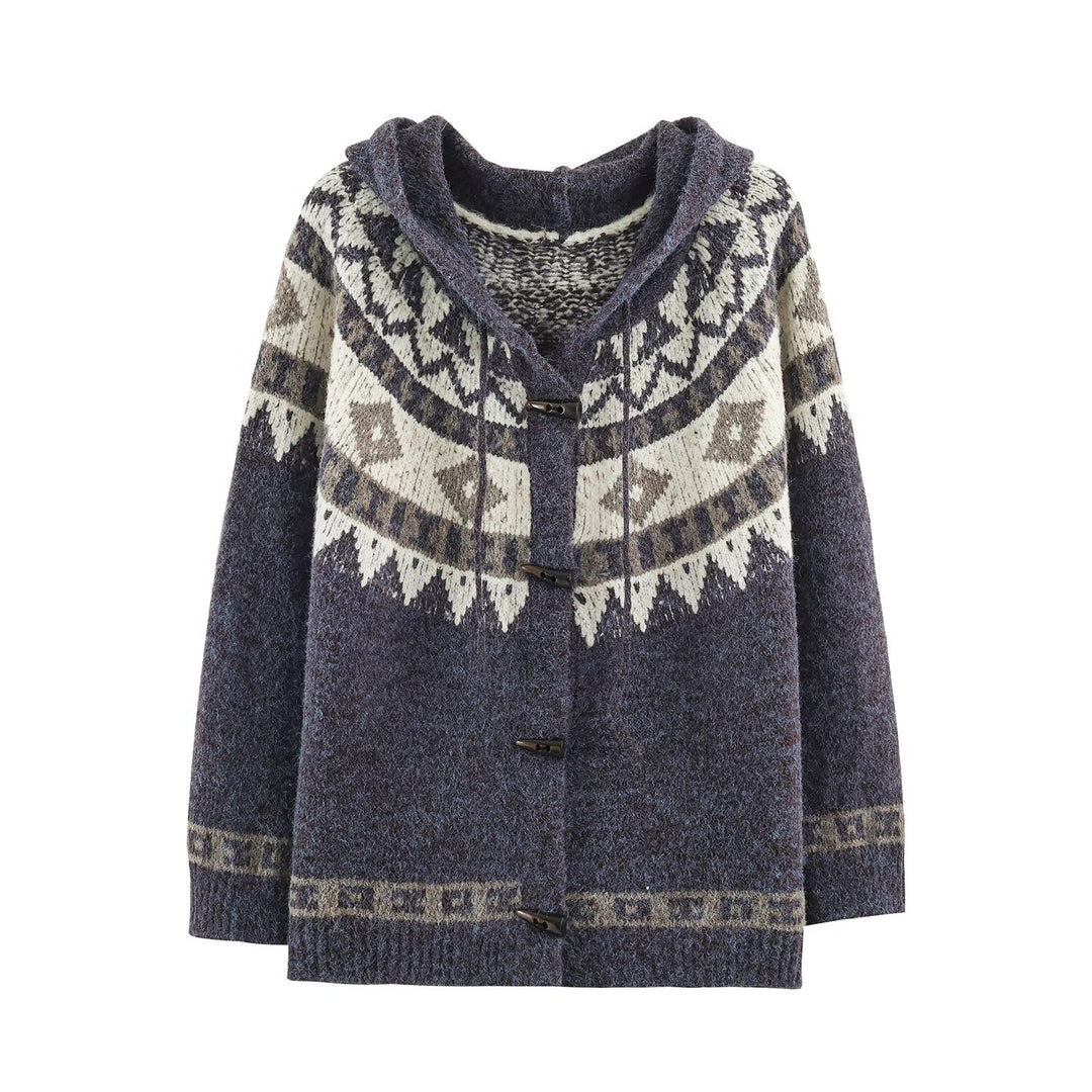 Ladies hooded cardigan in Norwegian style with toggle closures Amarae