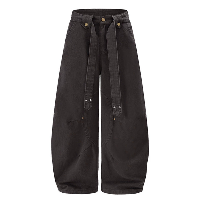 Women's Extra Wide High-Waist Palazzo Pants with Decorative Knee Patch, Tied Belt and Culotte Cut Amarae