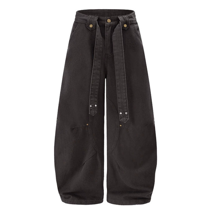 Women's Extra Wide High-Waist Palazzo Pants with Decorative Knee Patch, Tied Belt and Culotte Cut Amarae