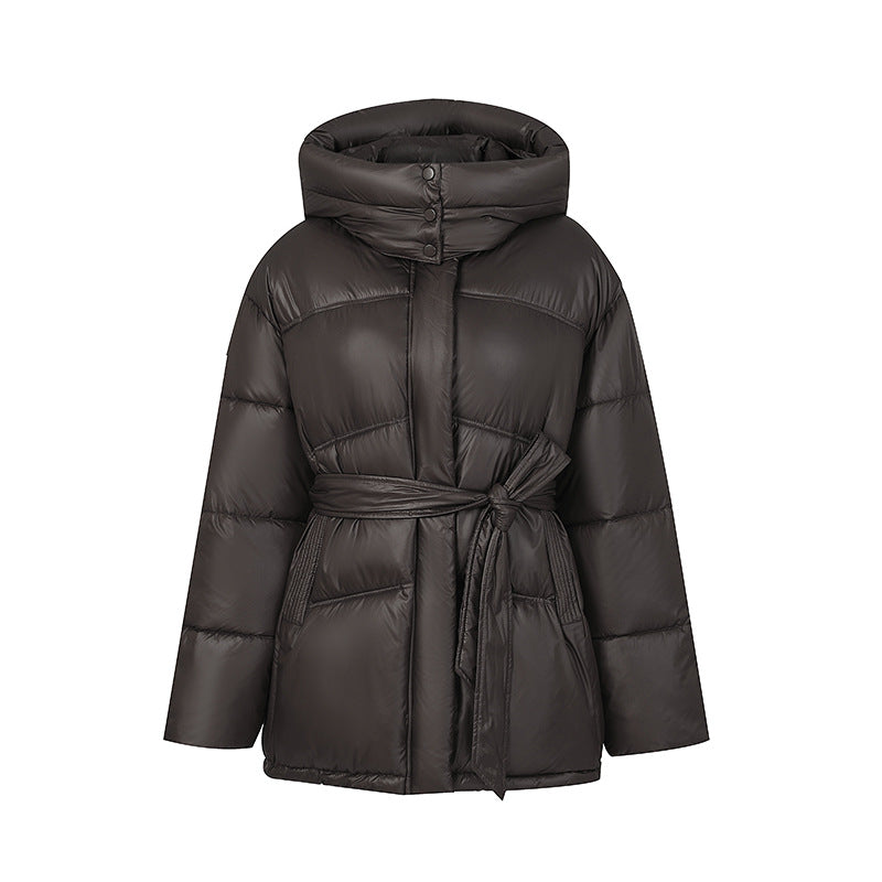 Ladies Stylish Padded Winter Coat with Belt and Hood Lune London