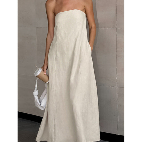 Ladies Maxi Dress Without Sleeves with Elegant Waistband and Flowing Cut Amarae
