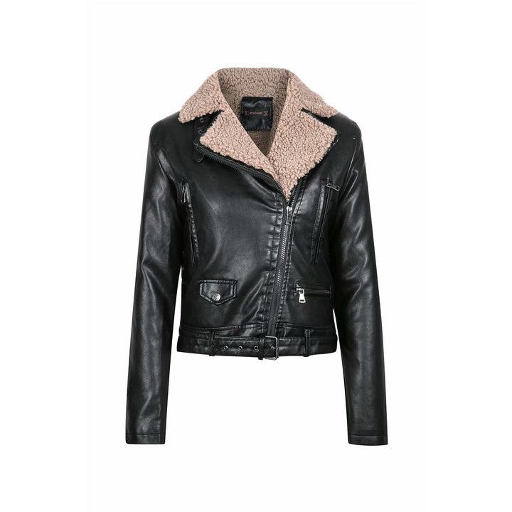 Stylish sheepskin biker jacket for ladies with double zip closure and adjustable belt Lune London