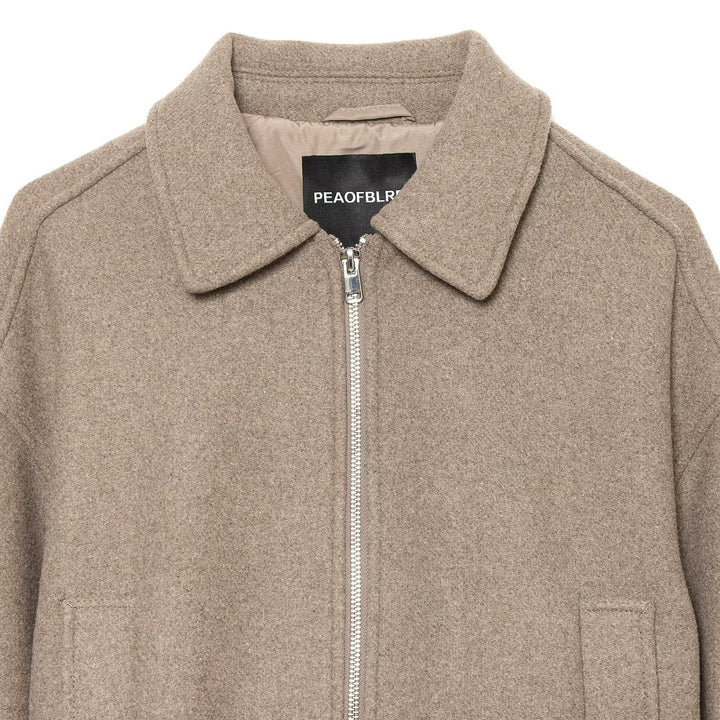 Women's short wool blend jacket with front zipper and drawstring hem Amarae