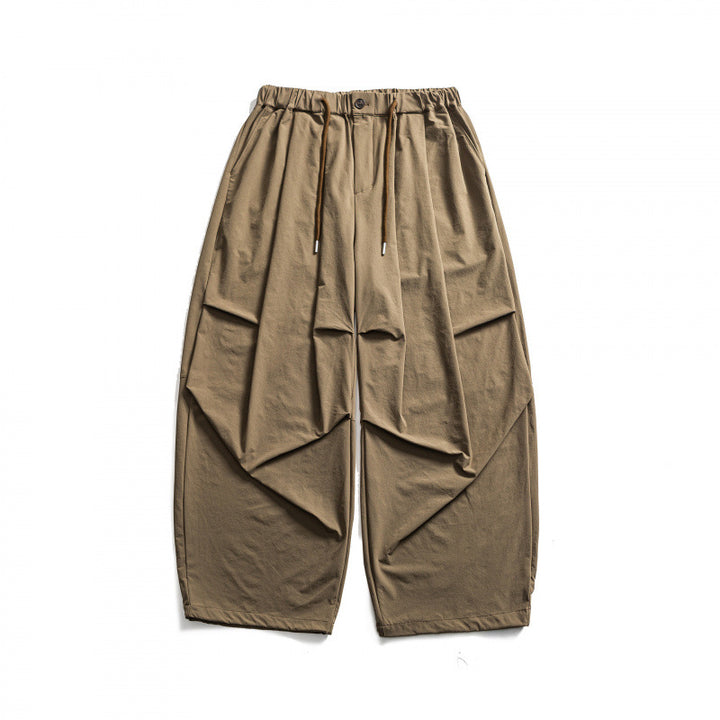 Men's Wide Cropped Harem Pants with Pleat Look, Elastic Waistband and Drawstring Amarae