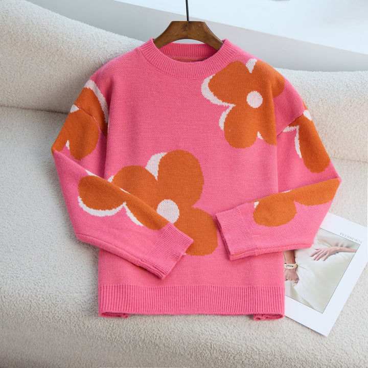Ladies Striped Sweater with Floral Design Lune London