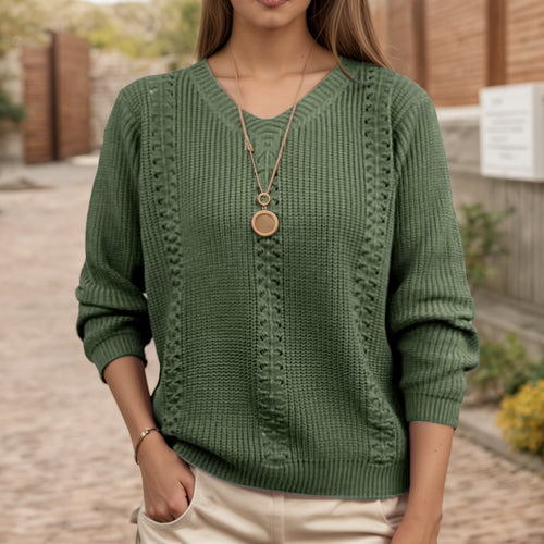 Knit sweater for women with V neckline and textured finish Amarae
