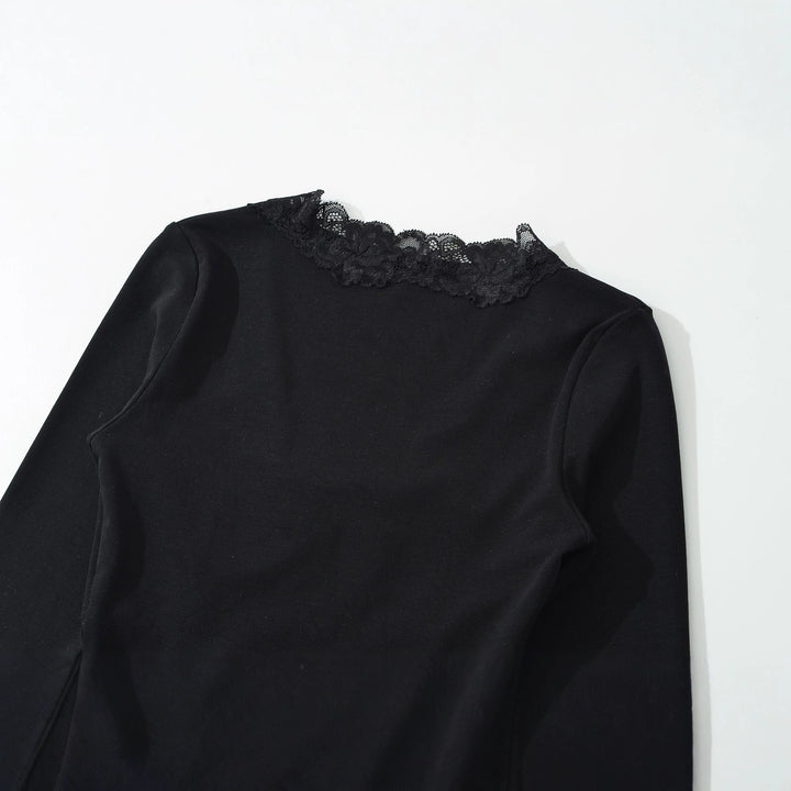 Women's Long Sleeve Shirt with Lace V-Neck and Tie Band Amarae