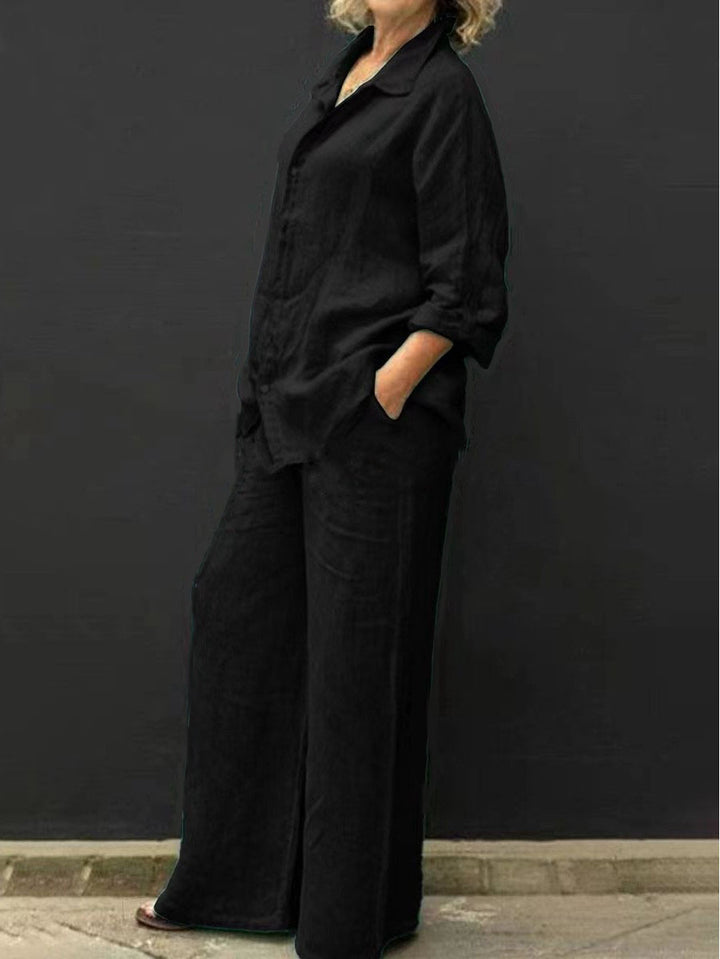 Women's Relaxed Linen Set with Oversized Shirt and Wide Palazzo Pants Amarae