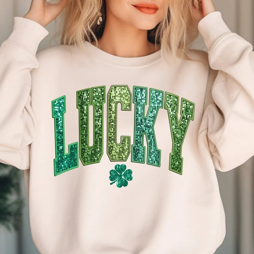 Sweatshirt décontracté pour femmes avec lettrage étincelant et motif de trèfle Chic & Stil