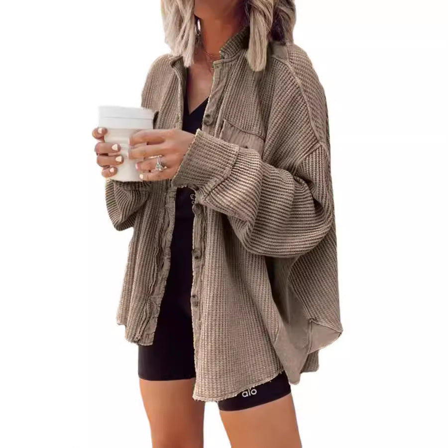 Ladies oversized waffle structure shirt jacket Amarae