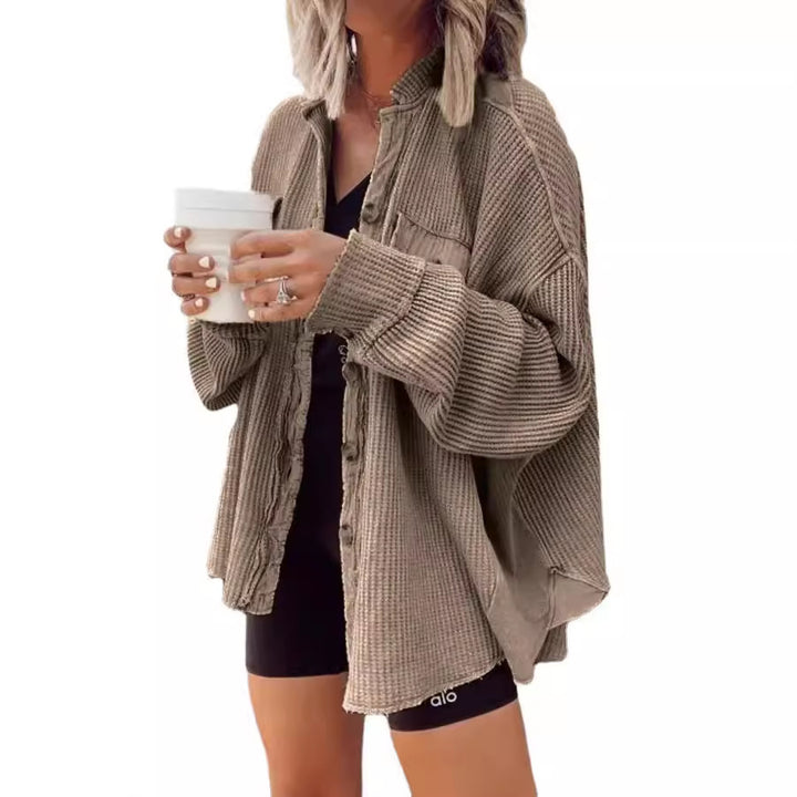 Ladies oversized waffle structure shirt jacket Amarae