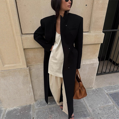 Women's Sculptural Midi Coat with Distinctive Shoulder Design and Concealed Button Placket Amarae