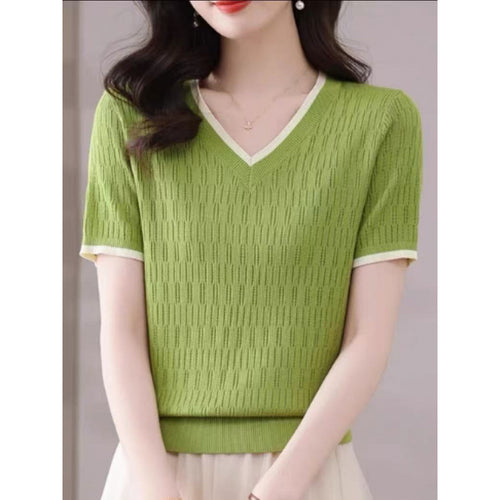 Women’s short sleeve V-neck knit top Amarae