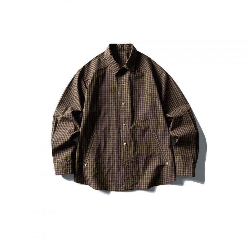 Men's overshirt in check pattern with front pockets and snap button placket Amarae