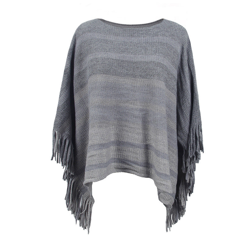 Ladies elegant poncho with textured design and fringe details Lune London
