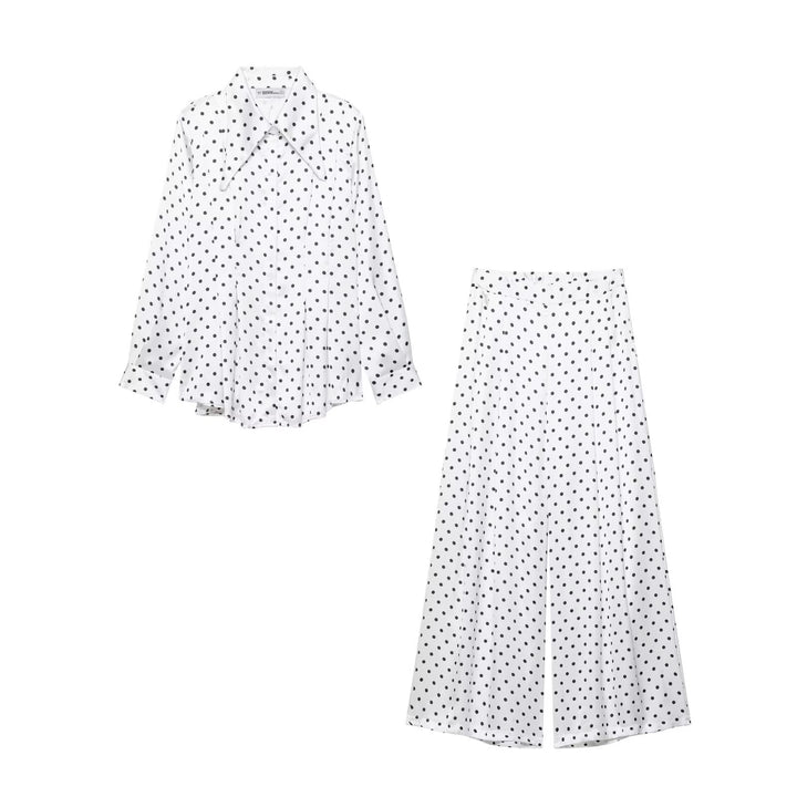 Women's Wide Palazzo Pants with High Waist, Leg Slit and Polka Dot Pattern Amarae