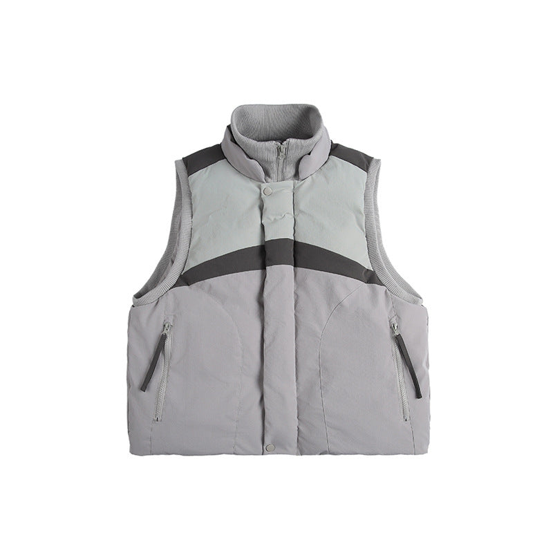Unisex Lightweight Padded Stand-Up Collar Vest in Boxy Cut with Zipper Pockets Amarae
