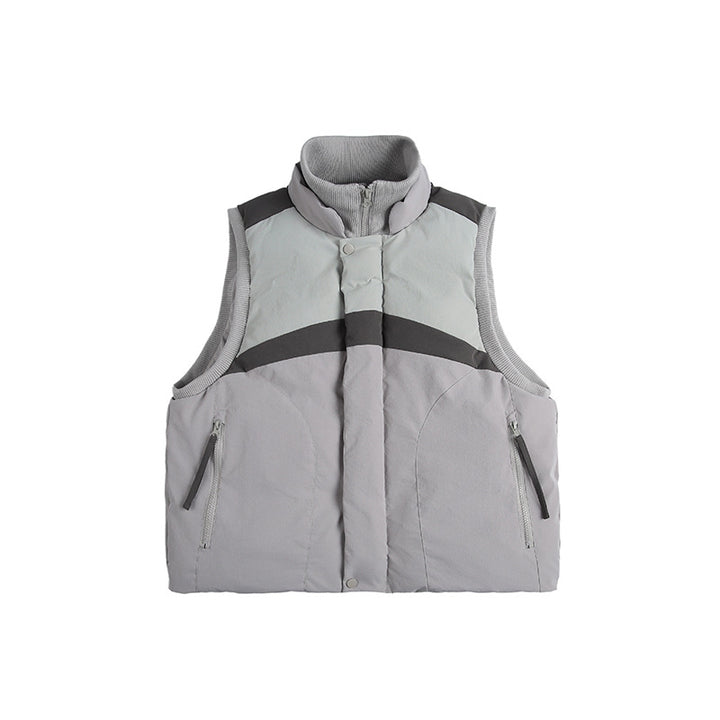 Unisex Lightweight Padded Stand-Up Collar Vest in Boxy Cut with Zipper Pockets Amarae
