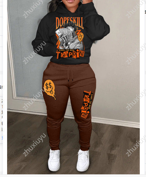 Women's hoodie and jogger pants set with creative graphic print Lune London
