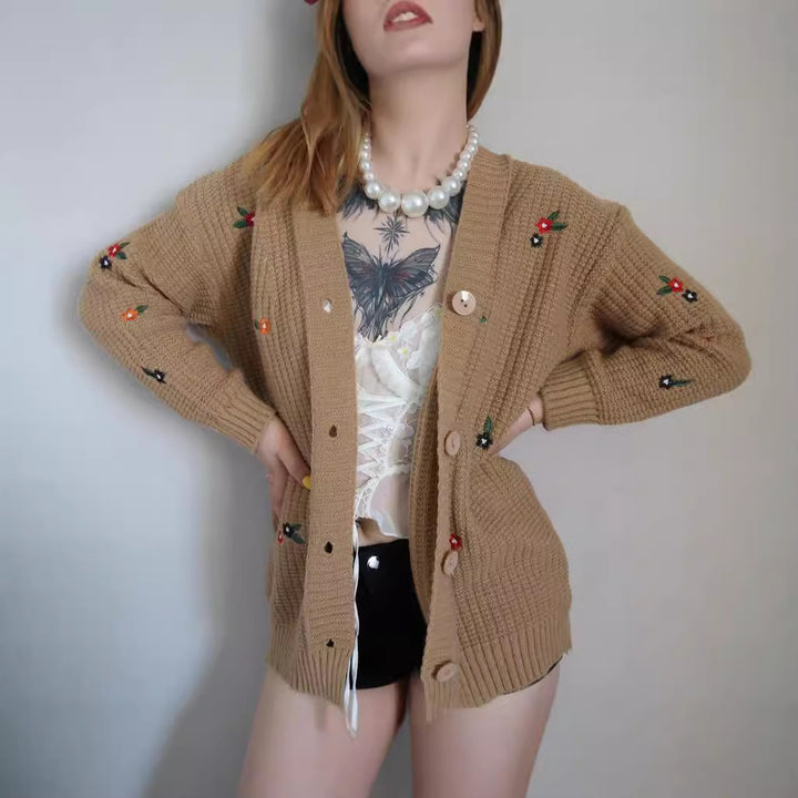 Women's knitted jacket with colorful floral embroidery Lune London