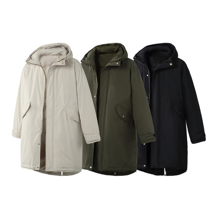 Unisex Quilted Long Parka in Boxy Cut with Hood and Drawstring Hem Amarae