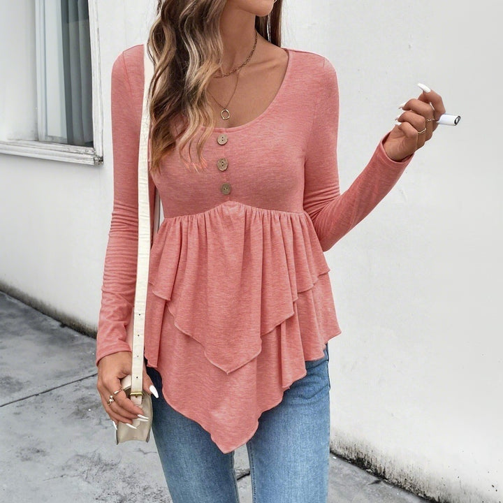 Blouse à manches longues pour femmes avec détails volantés et patte de boutonnage Chic & Stil