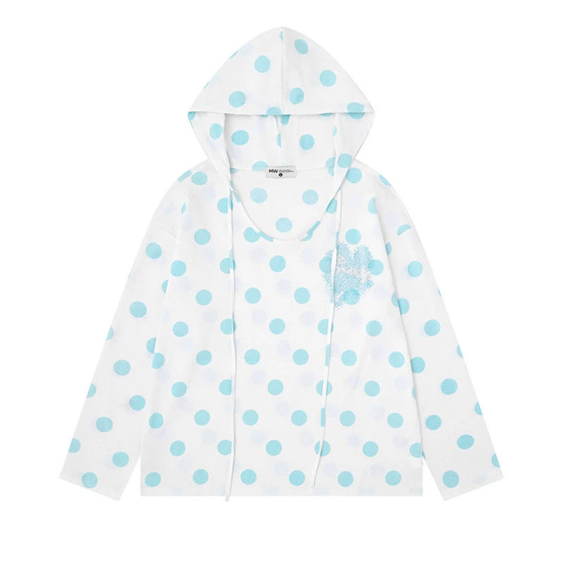 Women's lightweight hooded sweatshirt with all-over polka dot print, drawstring and relaxed fit Amarae