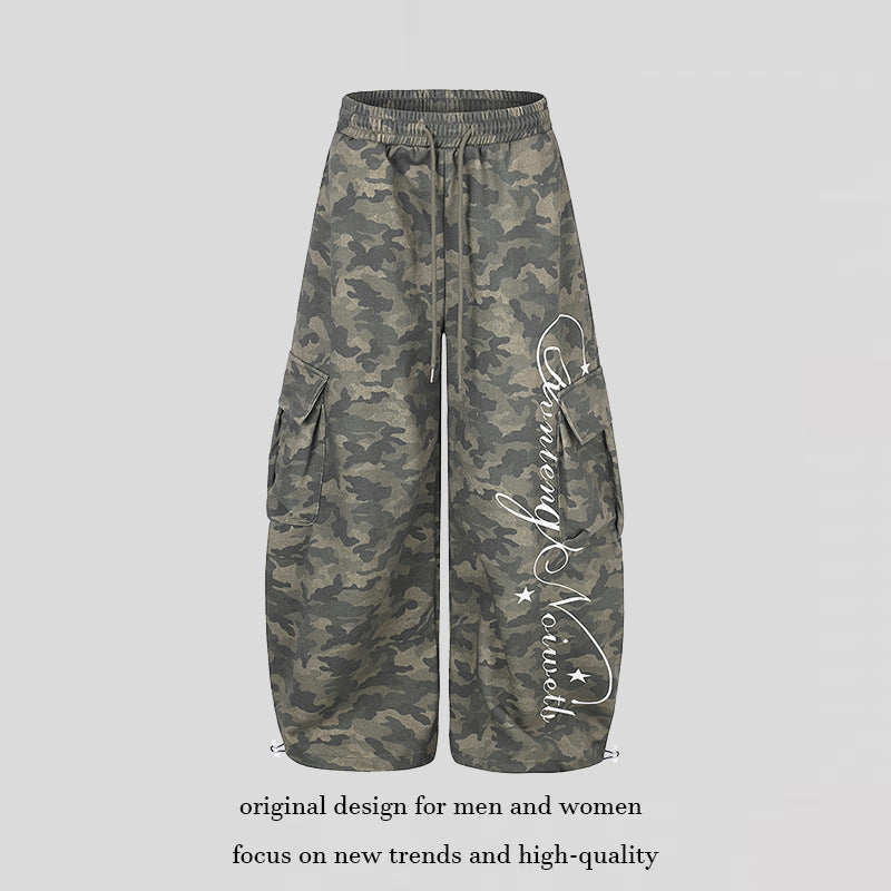 Women's Wide Cargo Palazzo Pants with Drawstring Waistband, Adjustable Hem, and Cargo Pockets Amarae