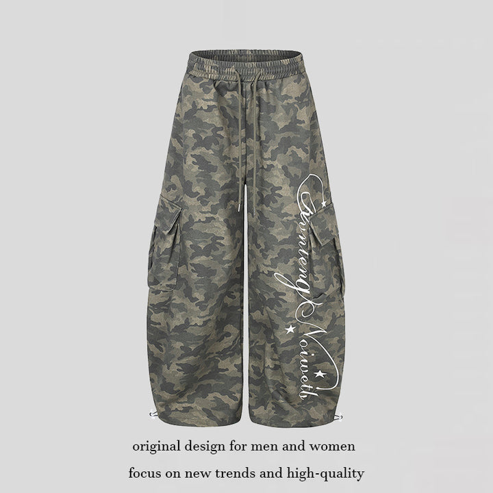 Women's Wide Cargo Palazzo Pants with Drawstring Waistband, Adjustable Hem, and Cargo Pockets Amarae