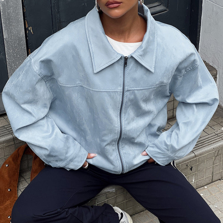 Casual synthetic leather jacket for women with oversized fit and modern zipper Lune London