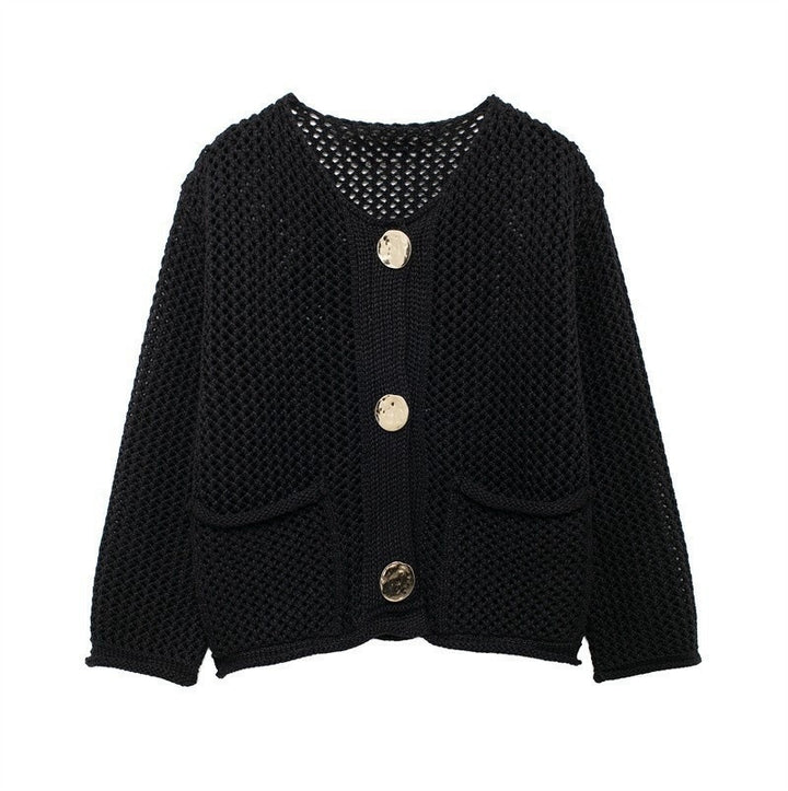 Women's knit jacket with open mesh structure and comfortable pockets Lune London