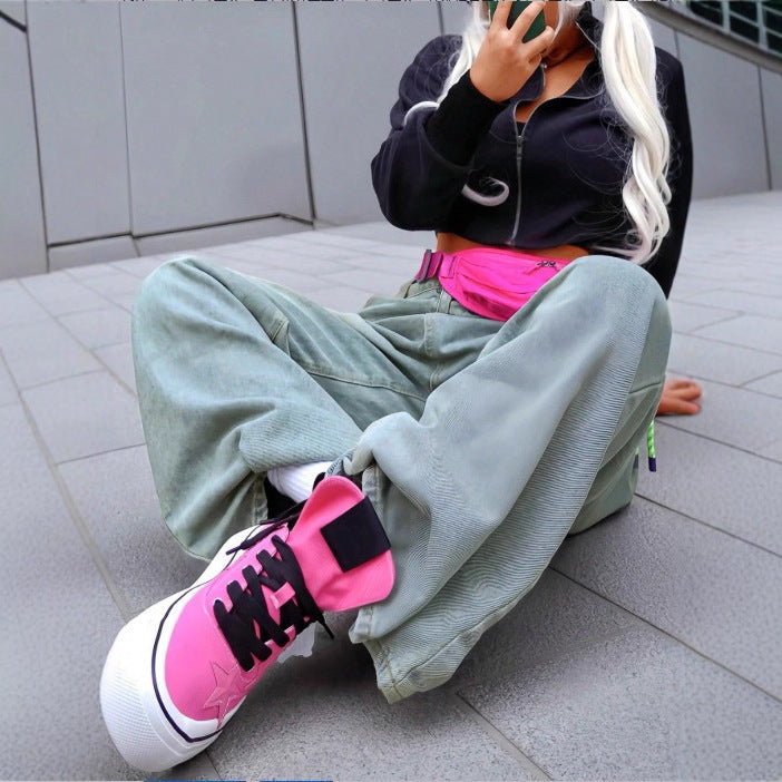 Women wide High-Waist Baggy Jeans with deep crotch and vintage wash Amarae